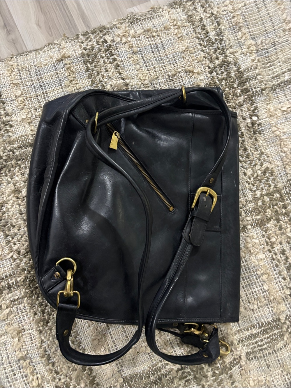 Wilson Leather Black Men's Convertible Messenger Backpack Bag with Brass Buckle - Picture 16 of 16